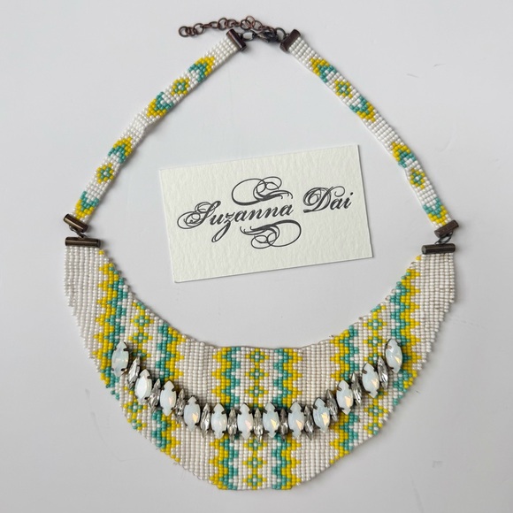 Suzanna Dai Beaded Crystal Collar Necklace Turquoise Wedding Guest Accessory - Picture 5 of 5